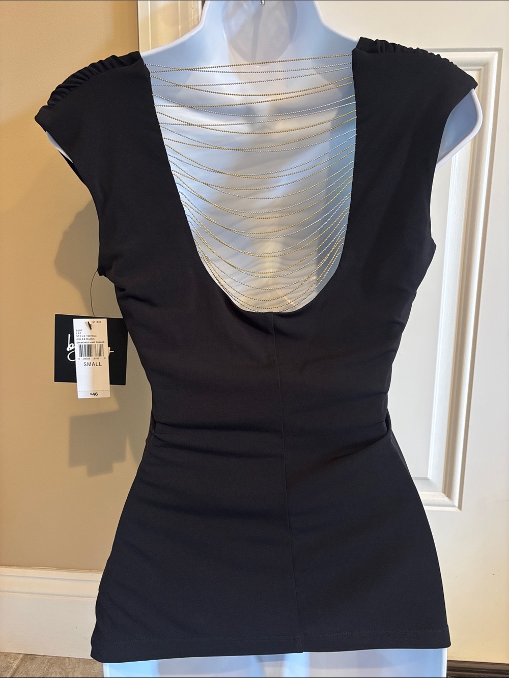 by & by Black Backless Cap-Sleeve Top with Chain Detail
